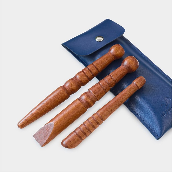 올풋케어 건강 마사지 고급 원목 셀프지압봉 3종  가죽케이스 세트 지압봉
