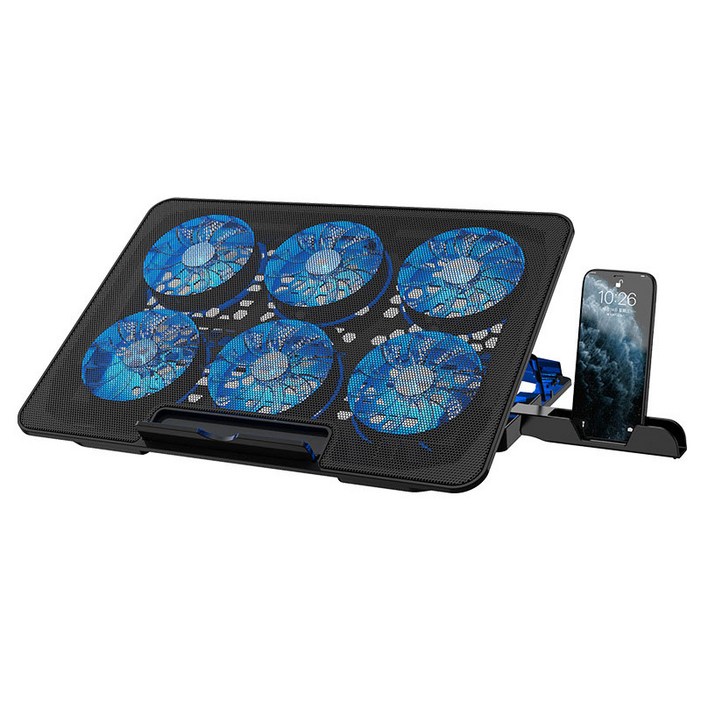 감성공장 6터보팬 쿨러 쿨링 노트북 거치대 모바일 스탠드 포함, 블랙