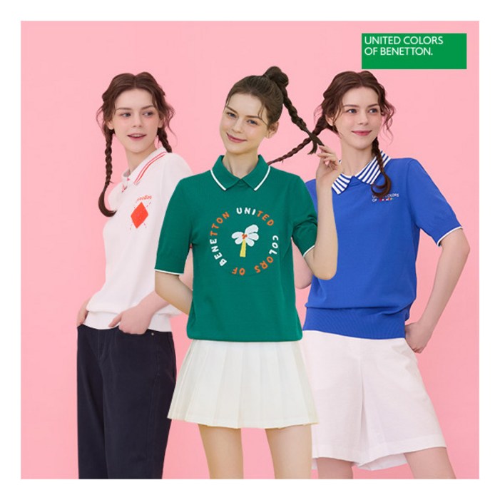 [베네통스포츠] 25SS 여성 반팔 카라 니트 3종