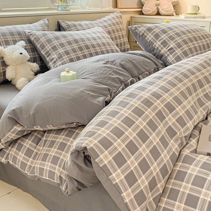 사계절 침구 깅엄체크세트 이불커버베개커버침대시트 4종 세트