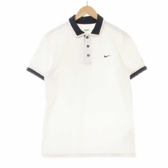 2875 NIKE화이트네이비 스트라이프 드라이핏 배색저지반팔카라티 M