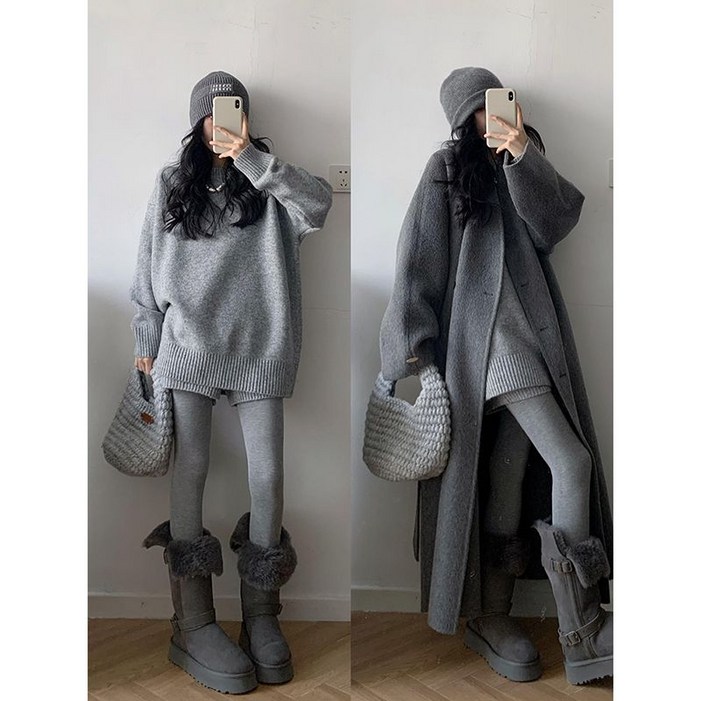 여성 가을 겨울 세트 니트 투피스 세트 긴팔 니트 스웨터 반바지 패션 캐주얼rll