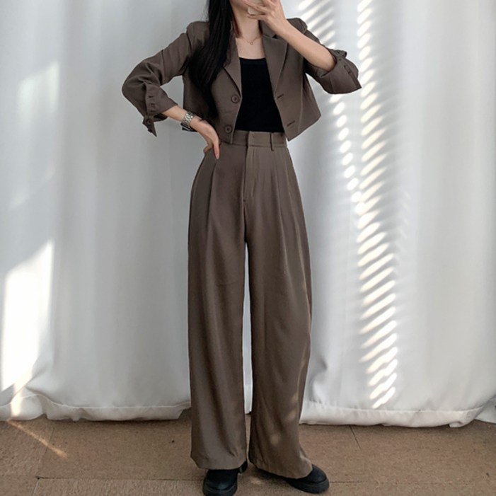 티데일리 여성용 헤이즈 크롭 자켓 슬랙스 셋업