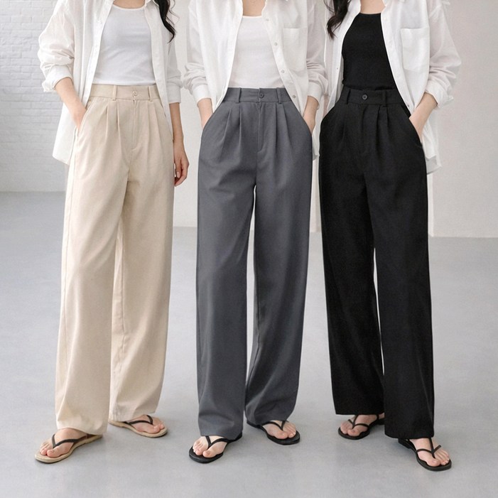 이지 반밴딩 와이드 팬츠 3color 스몰~빅사이즈 여성캐주얼 슬랙스