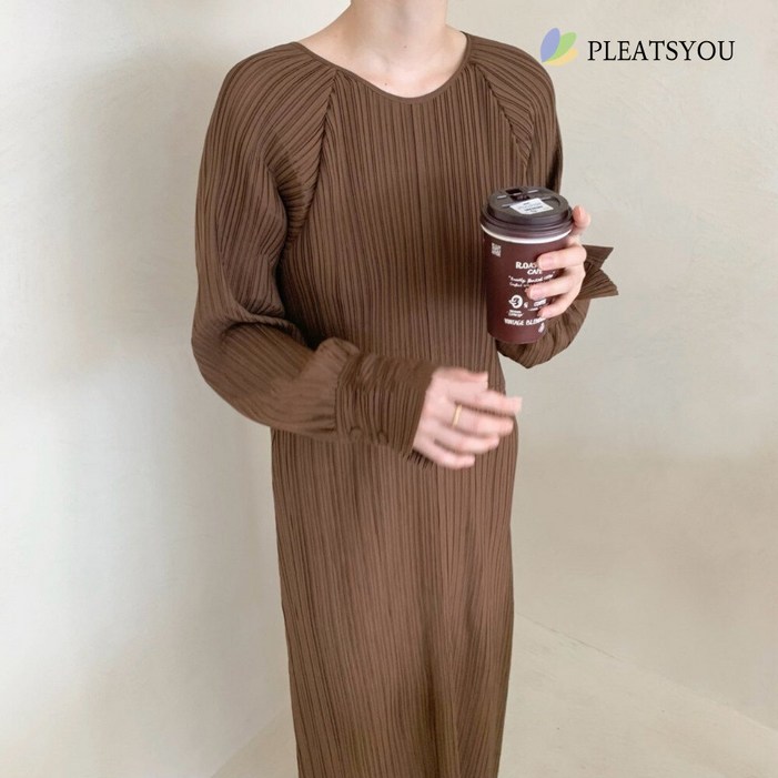 플리츠유 플리츠유  럭스 페일톤 플리츠 긴팔 롱 원피스