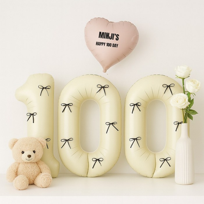 해피제이니 50일 100일 셀프촬영 하트풍선 빅숫자 풍선세트레터링 시트지3장 포함