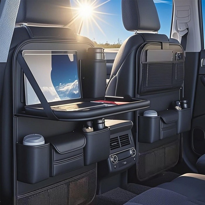 SEAMETAL 자동차 뒷좌석 테이블 수납포켓 용멀티 킥커버 컵홀더 차량용 콘솔 수납함, 1개, 블랙