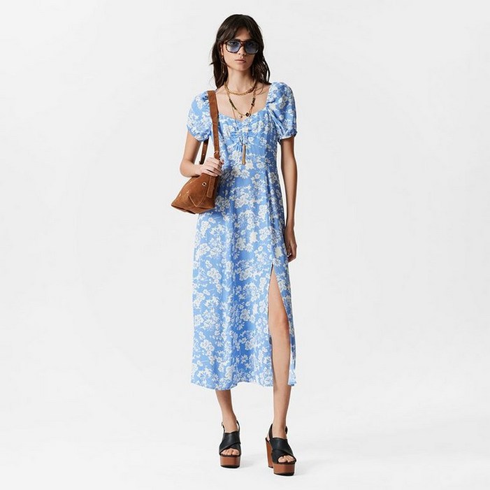앤아더스토리즈 W 플로위 퍼프 슬리브 미디 드레스 BlueWhite
