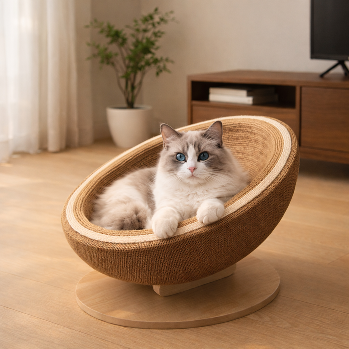 LOVCHO 편안한 라운지 체어형 에그쉘 고양이 스크래쳐 하우스