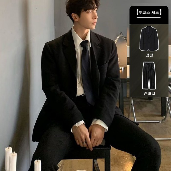 ANYOU 남성용 정장세트 사계절 캐주얼 수트 자켓  긴바지 세트