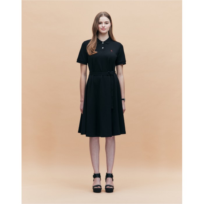 헤지스 HAZZYS LADIES 아이코닉 A라인 클래식 반팔 피케 원피스 블랙 HSDR5BC31BK 404045