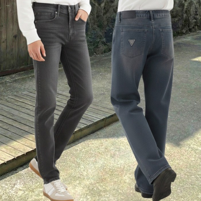 게스 진 남성용 사계절 세미와이드 캐주얼 데님 청바지