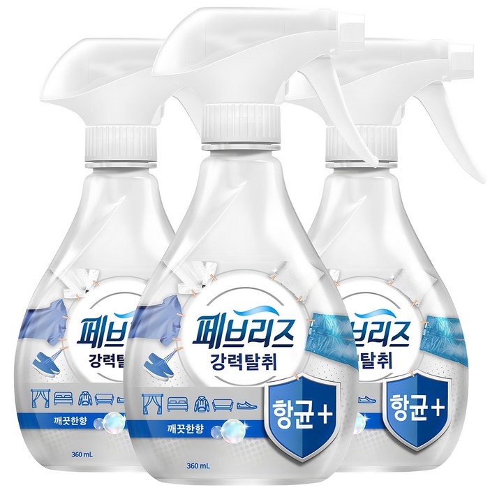 페브리즈 항균 플러스 섬유탈취제 깨끗한향 본품, 360ml, 3개 페브리즈 항균 플러스 섬유탈취제 깨끗한향 본품, 360ml, 3개