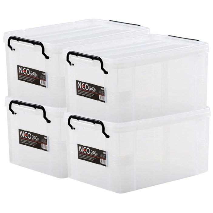 코멕스 네오박스 국내생산 리빙박스, 반투명, 34L, 4개