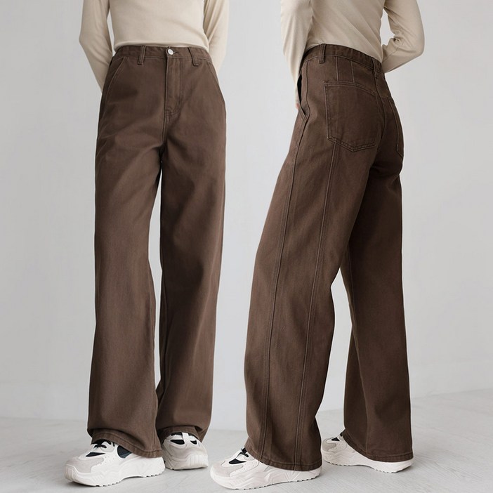 앤드스타일 여성용 숏기본롱 기장 딱맞진 No8 트윌코튼 절개 인밴딩 와이드 팬츠 264397