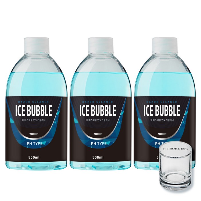 아이스버블 면도기클리너 세정액 PH타입 500ml x 3p + 세척용 유리컵, 단일상품, 단일색상, 3개