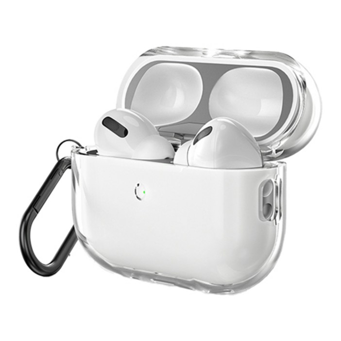 신지모루 변색방지 에어팟 TPU 케이스  철가루 방지 스티커  카라비너 세트, 에어팟 프로2, 투명케이스, 1개