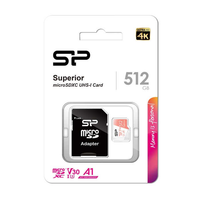 실리콘파워 Silicon Power 마이크로 SD카드 Superior SDXC UHS-I 고프로 블랙박스 Class 10 V30 A1, 512GB