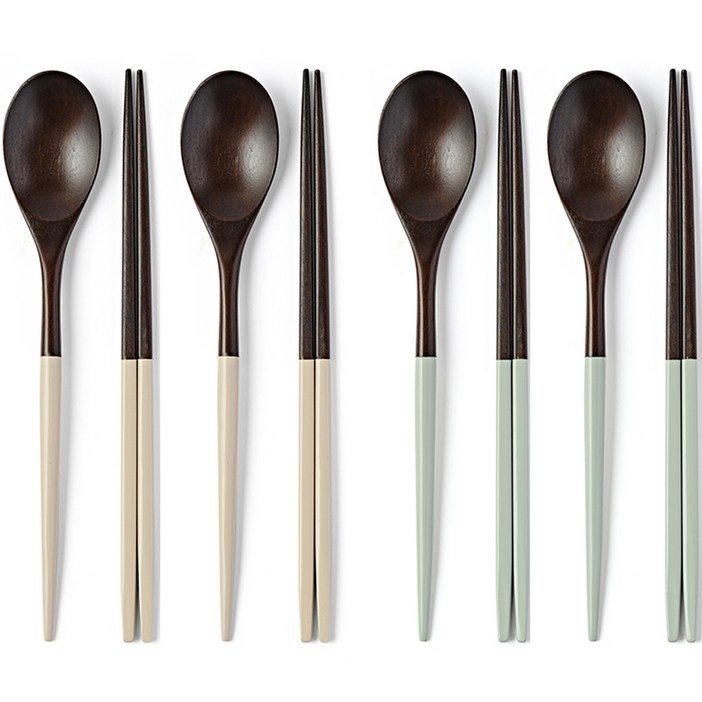 글라스락 셰프토프 옻칠 컬러 블랙 수저 4조 세트, 오이스터 그레이, 더스티 민트, 숟가락 4p  젓가락 4쌍, 1세트