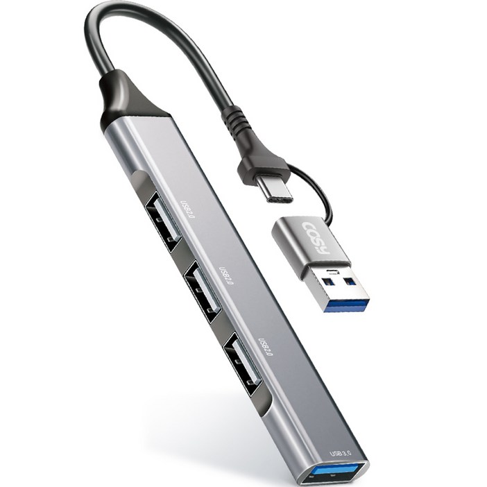 코시 다용도 듀얼 커넥트 USB 3.0 4포트 C타입 USBA 허브 UH4094CA, 실버, 1개