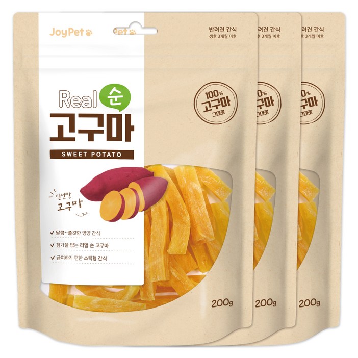 조이펫 강아지 간식 리얼 순 고구마, 고구마, 200g, 3개