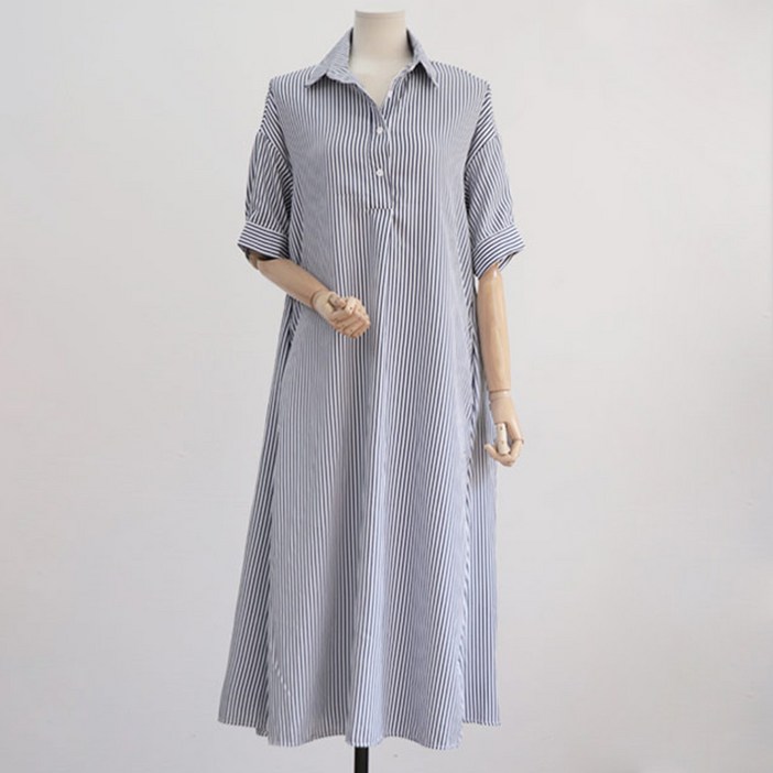 아뗄릭 스트라이프 셔츠형 원피스 13896 빅사이즈 포함