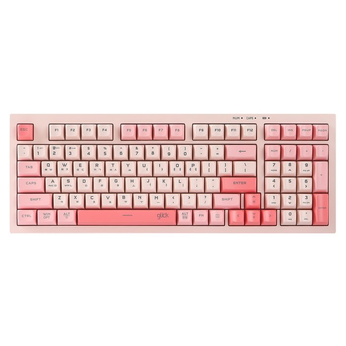 지클릭커 오피스프로 사일런스 M RGB 무소음 98키 무선 블루투스 키보드, CORAL Pink RC1, WK50, 제조사축