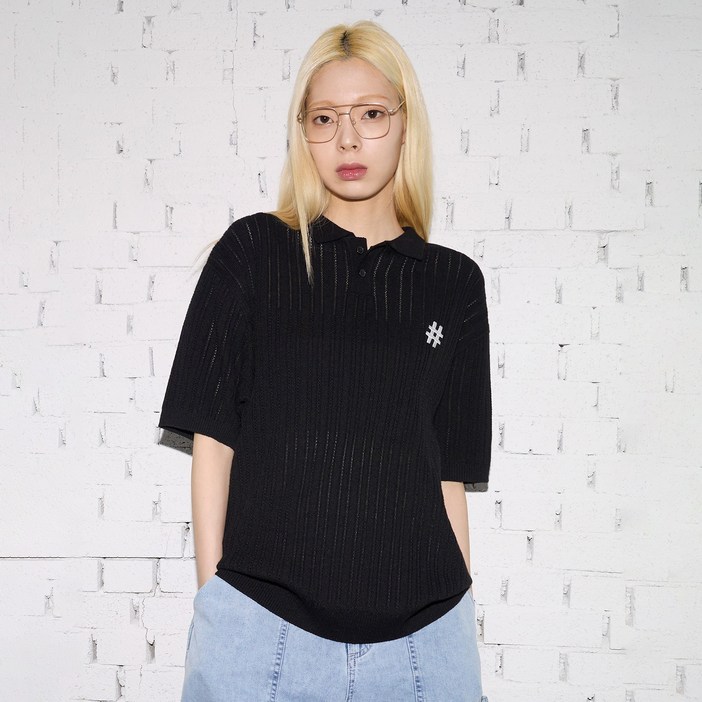 빈트릴 반팔 케이블 카라 컴포트핏 니트 BA242KT001