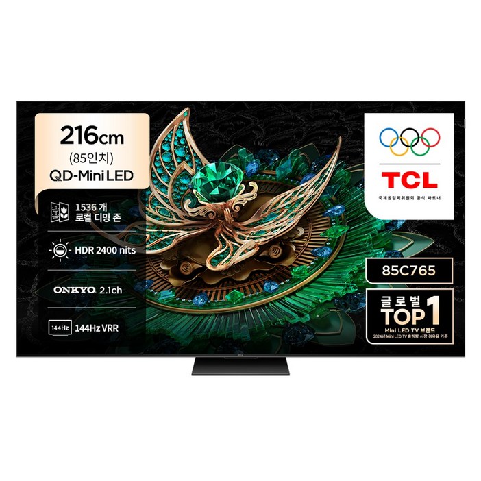 TCL 4K UHD LED QD Mini 스마트TV, 216cm85인치, 85C765, 스탠드형, 방문설치