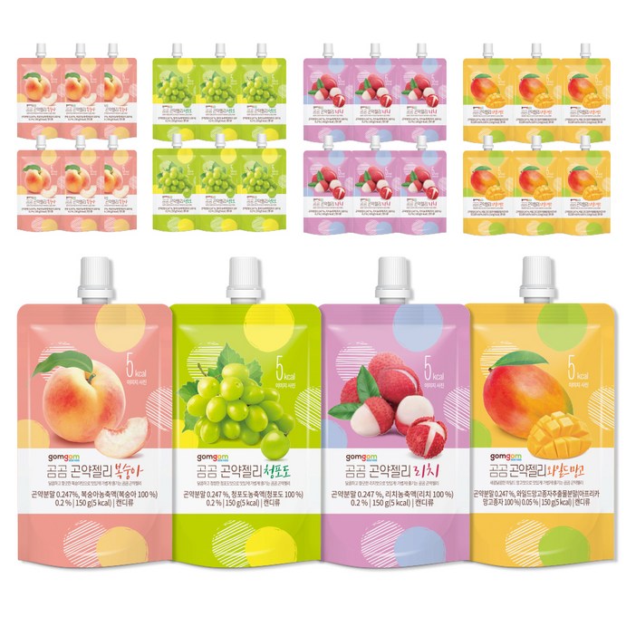 곰곰 곤약젤리 후르츠 패키지 28팩 복숭아 150g x 7p  와일드 망고 150g x 7p  청포도 150g x 7p  리치 150g x 7p, 1세트