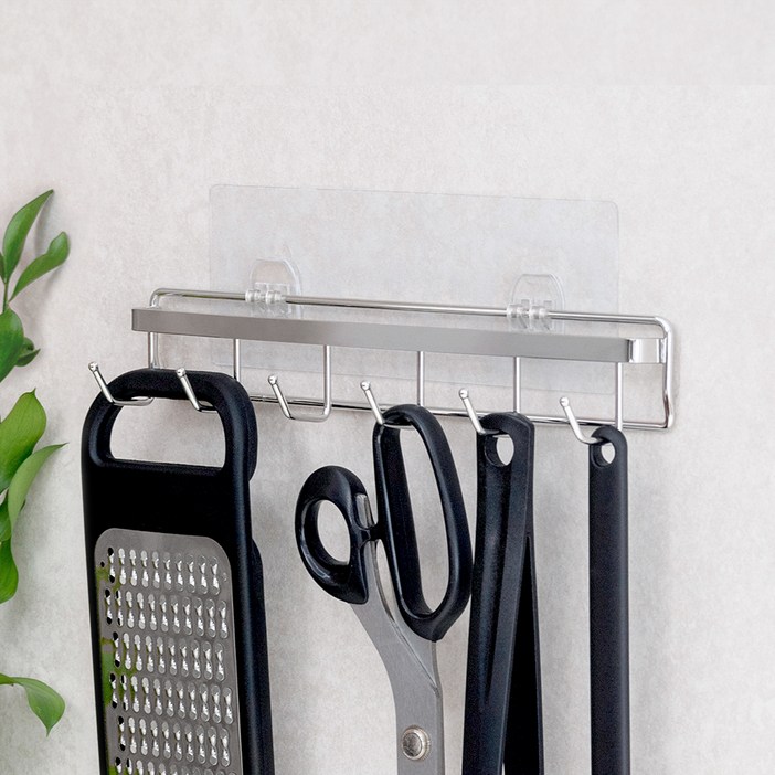 스파이더락 무타공 스마트접착 조리도구걸이 6구