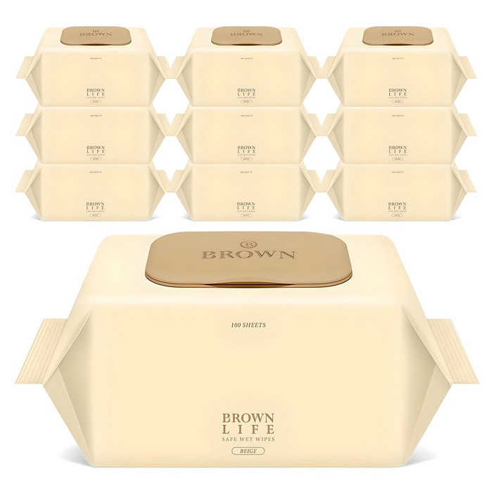 브라운라이프 베이지 엠보싱 대용량 물티슈 캡형, 50g, 100개입, 10개 브라운라이프 베이지 엠보싱 대용량 물티슈 캡형, 50g, 100개입, 10개