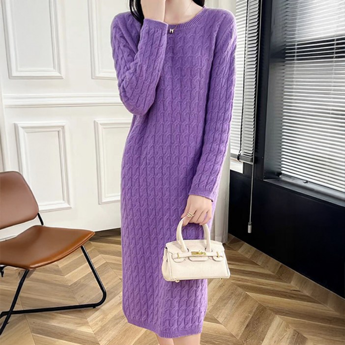포플러앤씨 여성용 엘리지밋 케이블 니트 롱 원피스 P25WOPS091108