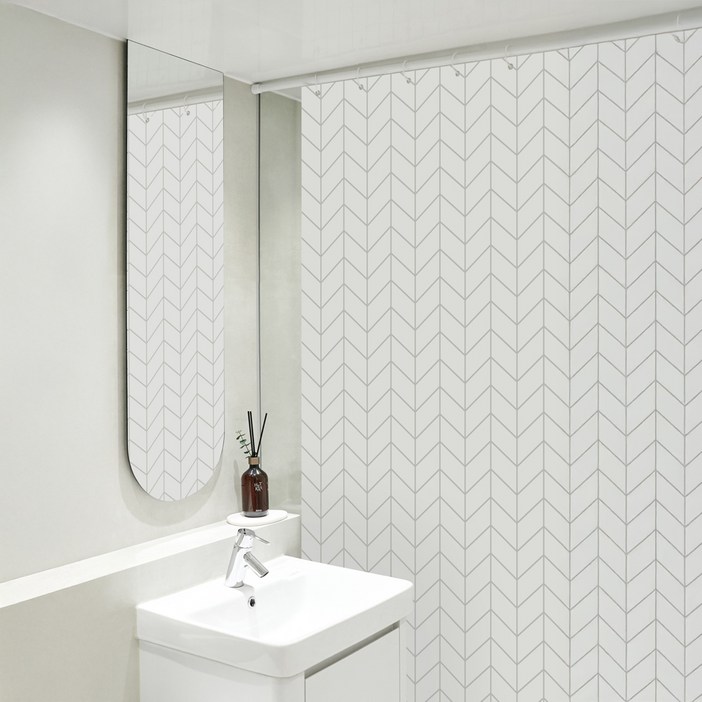 까사마루 방수 샤워 커튼  커튼링 12p  샤워봉 세트, 헤링본커튼, 1세트