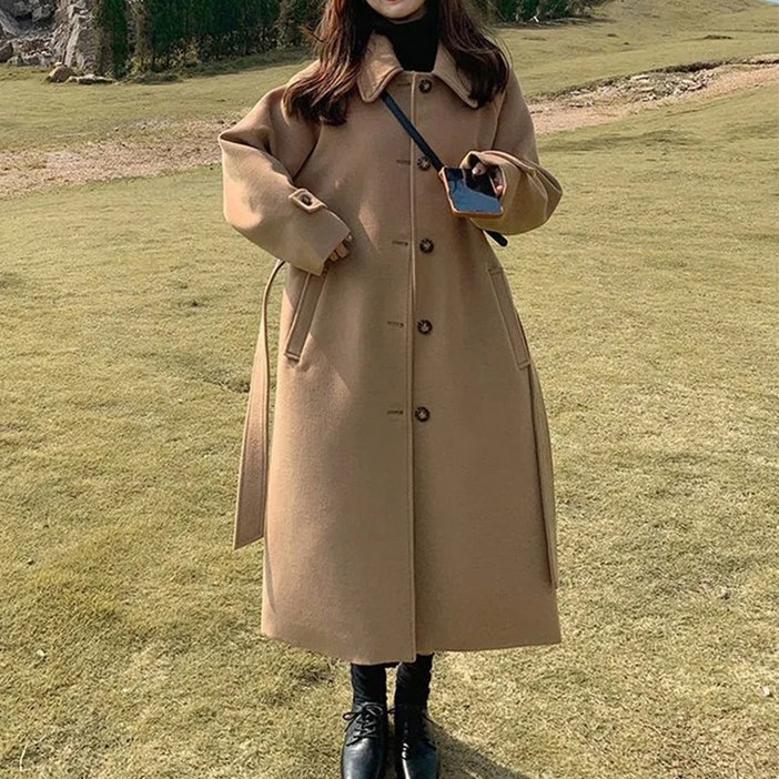 구디프 여성용 루즈핏 카라 싱글 롱 코트