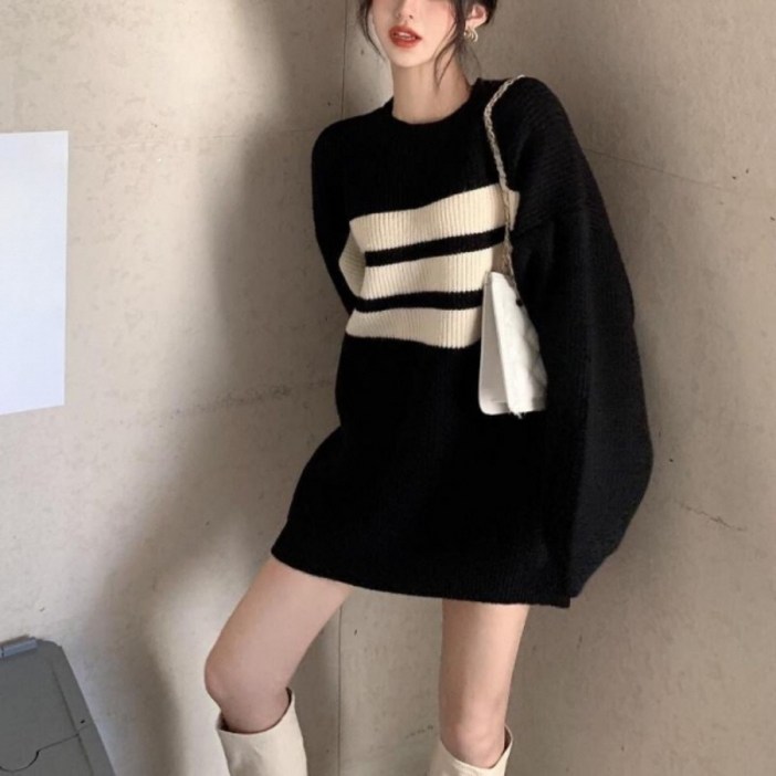 피어니스트 여성용 캐주얼 니트 미니원피스