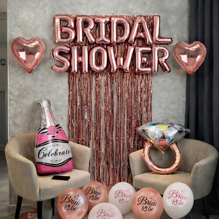 파티쇼 메세지 은박 샴페인 반지 풍선 로즈골드 커튼 세트