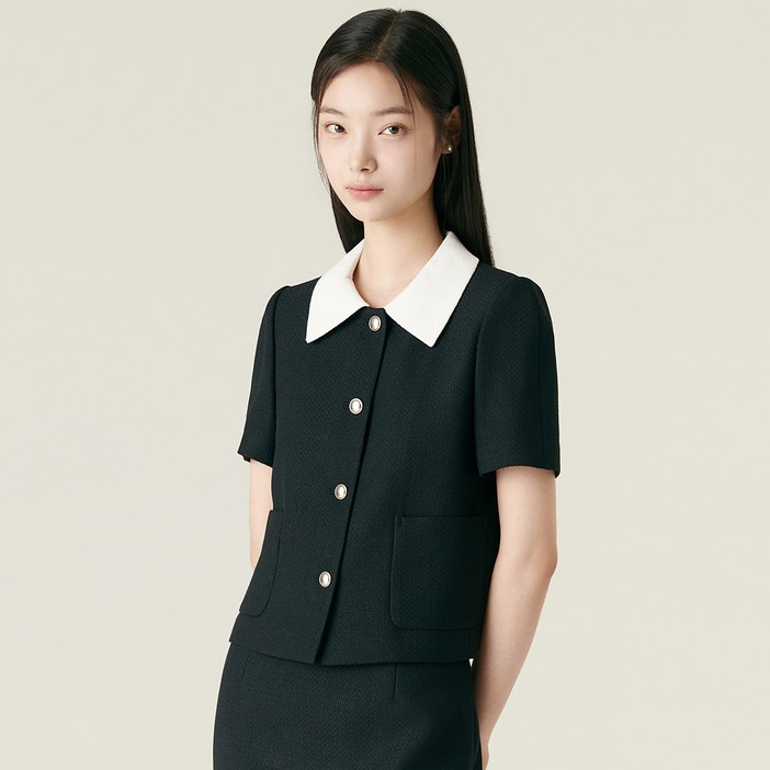 로엠 여성용 배색카라 트위드 자켓