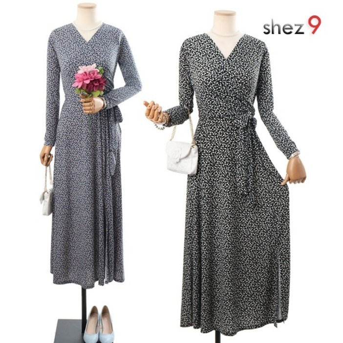 쉬즈넘버나인 블러셔 긴팔 랩 롱 원피스