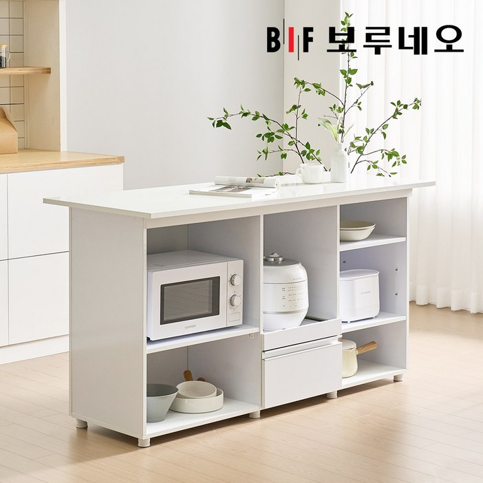 보루네오 마티 홈바 아일랜드 식탁 렌지대 수납장 1400 PL0064, 화이트
