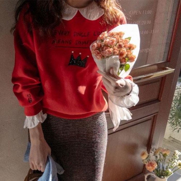 리린 크라운 스팽클 포인트 기모 맨투맨 티761473