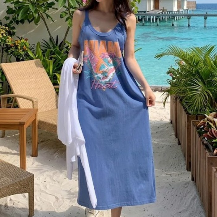 다예패션 면 에이라인 나시 바캉스 롱 원피스