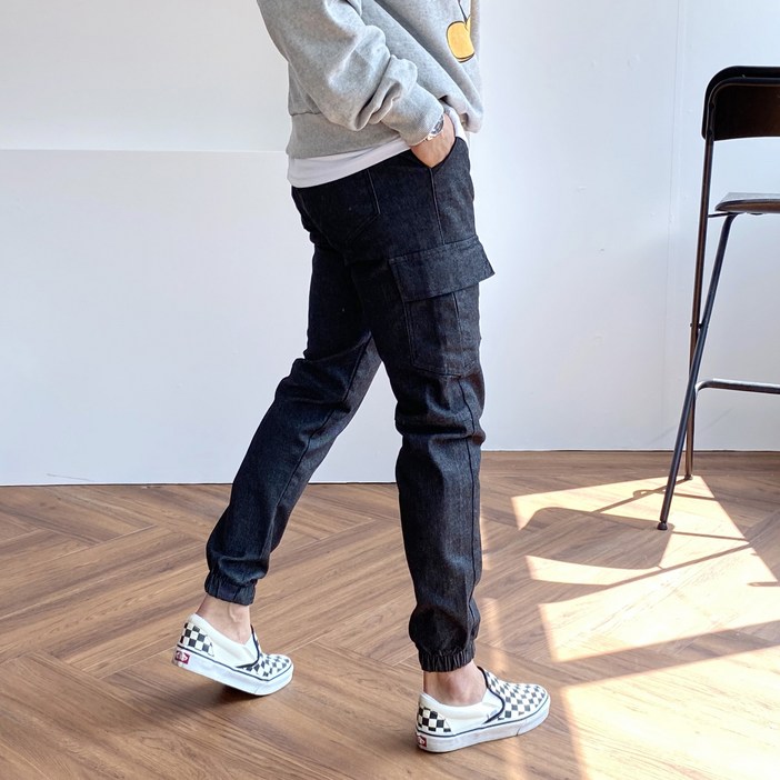 청 데님 반밴딩 카고 조거 팬츠 S3XL
