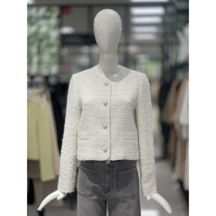 듀엘 주얼버튼 라운드 넥 트위드 자켓 L252MSF033