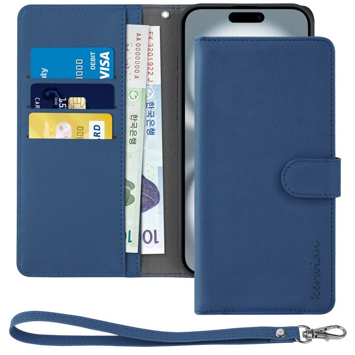 커위안 가죽 카드 지갑형 다이어리 휴대폰 케이스  핸드 스트랩