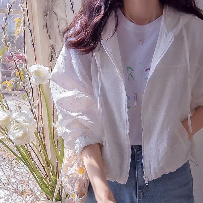 리린 봄샤링후드 도트자수 러블리 가벼운 집업점퍼 2942237