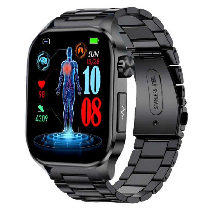 액션맨 글루코워치 ET 건강데이터 스마트워치, 블루투스, 5.13cm, 블랙실리콘블랙스틸