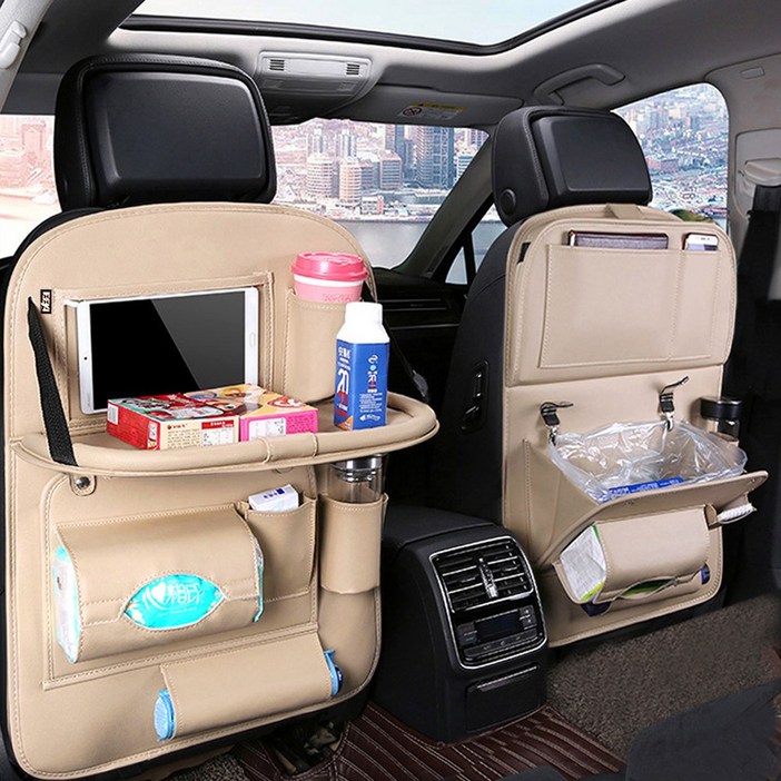 벤비아믹스 차량용 가죽 킥커버 멀티 테이블 수납 정리함 포켓 태블릿 거치 발자국 방지 00378