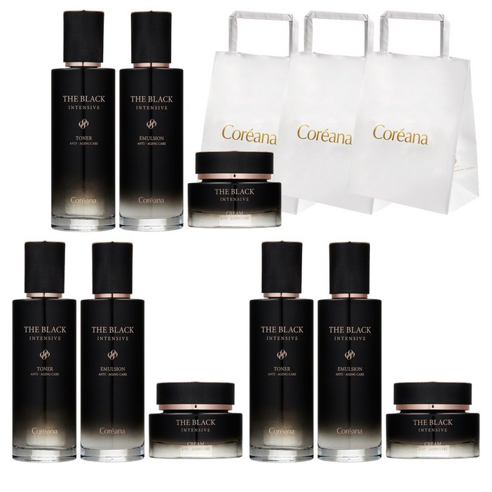 흑꿀트러플흑진주 함유코리아나 더 블랙 인텐시브 토너에멀션크림쇼핑백, 3세트