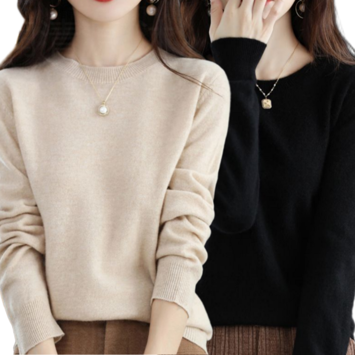 아르올 여성 봄 긴팔 니트티 소프트 라운드 니트티셔츠 2종 세트